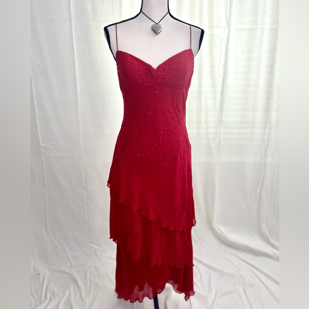 Papell Boutique Evening Silk Red Maxi Dress